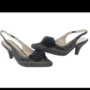 JohnFashion Women's Low Heel Closed Toe Slingback Pumps Floral Bow Blk Size 12